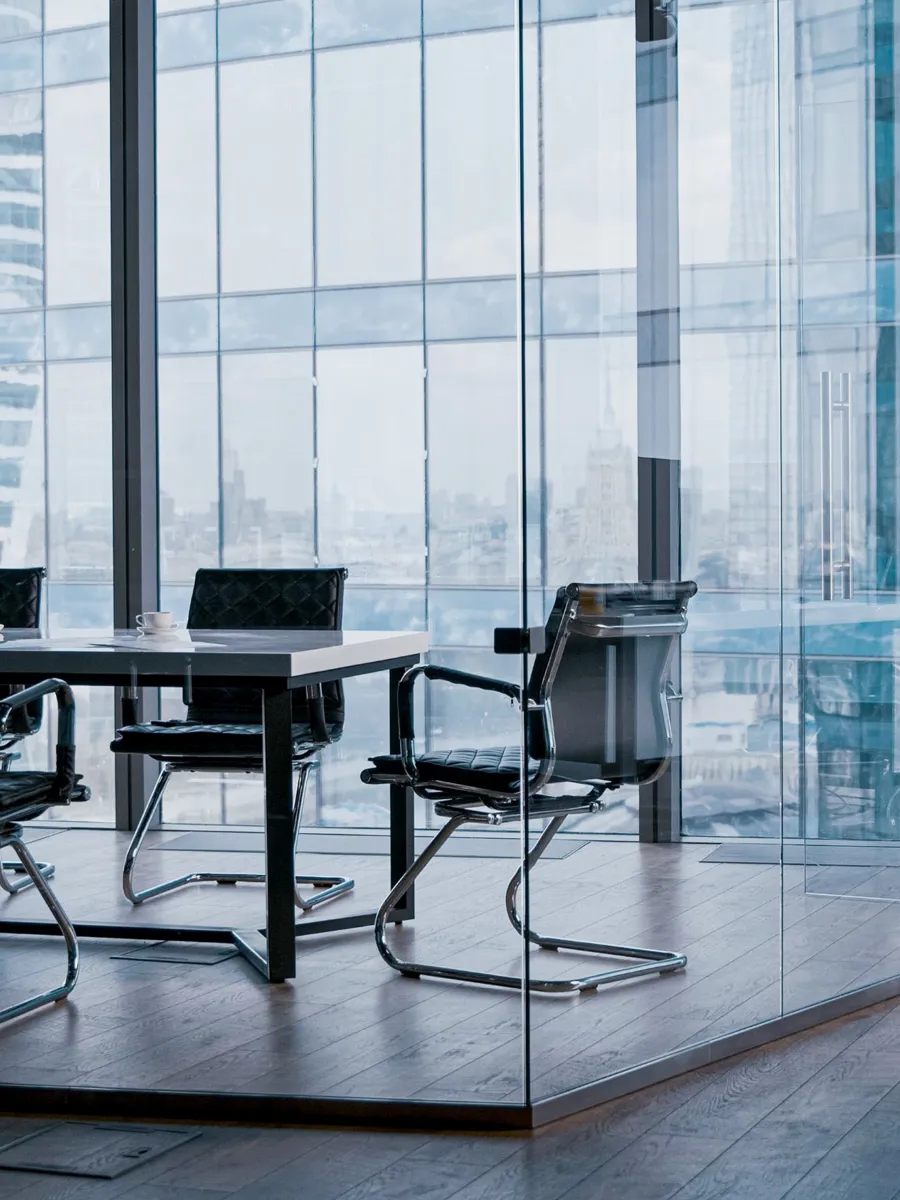 Empty conference room in glass building